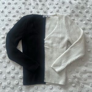 Zara Two-Tone V-Neck Sweater in Black and White